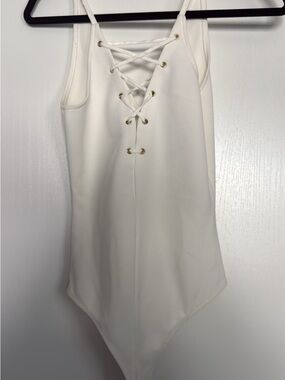 Express Ivory Lace-Up Tank Bodysuit